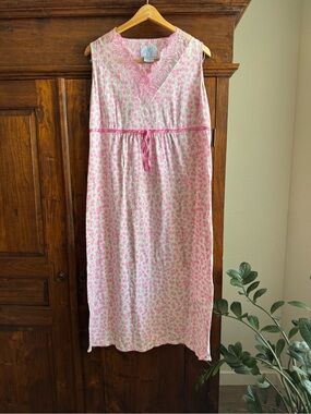 Vintage Ashley Taylor Pink Floral And Lace  Maxi Nightgown